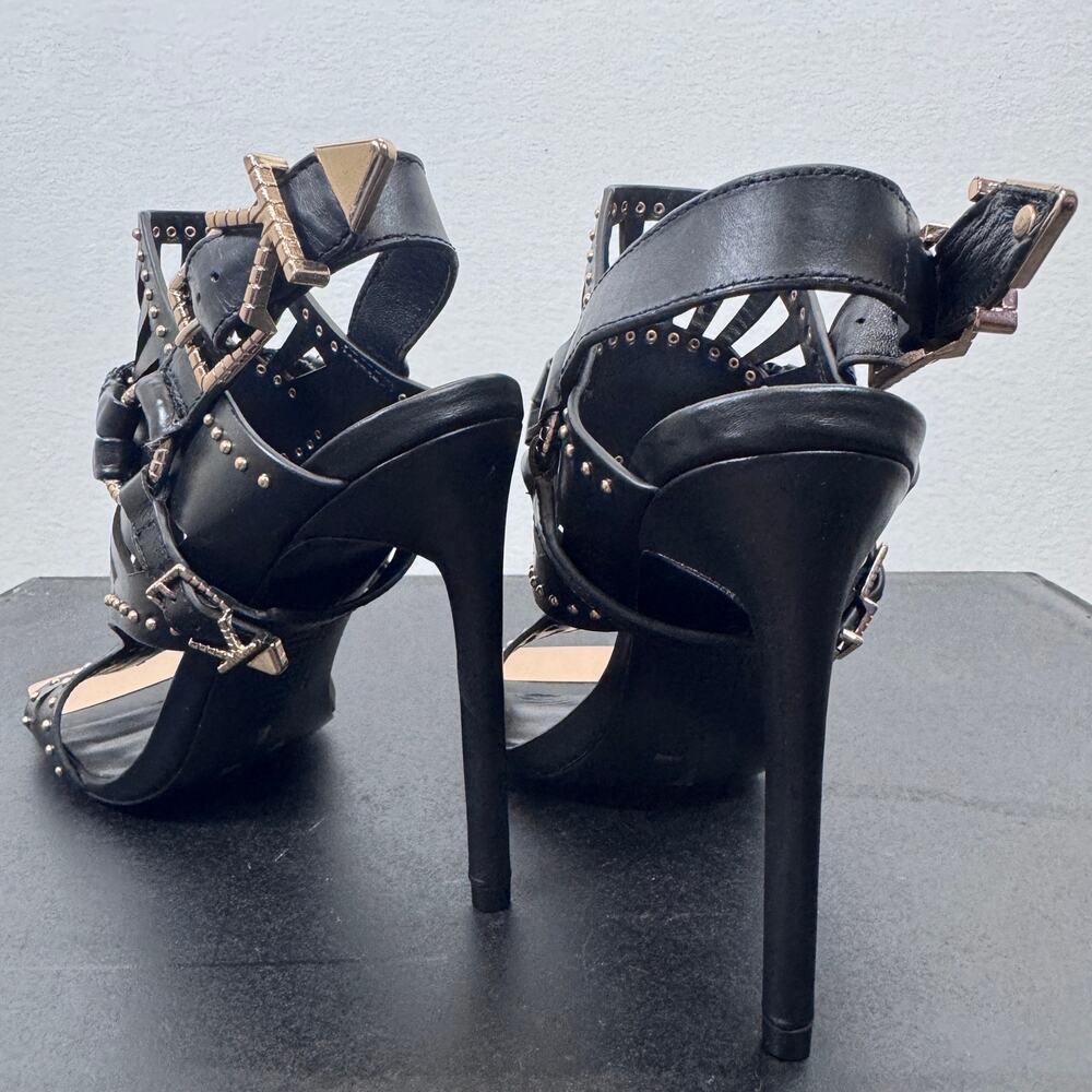 Ivy Kirzhner NY Strappy Studded Black Gold Heels Sandals Punk Glam Designer 7.5m - Picture 5 of 8